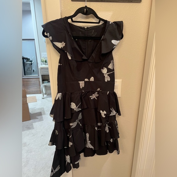 Cynthia Rowley NY Sleeveless Jetset Silver Dragonfly High Low Mini Dress - Picture 3 of 5